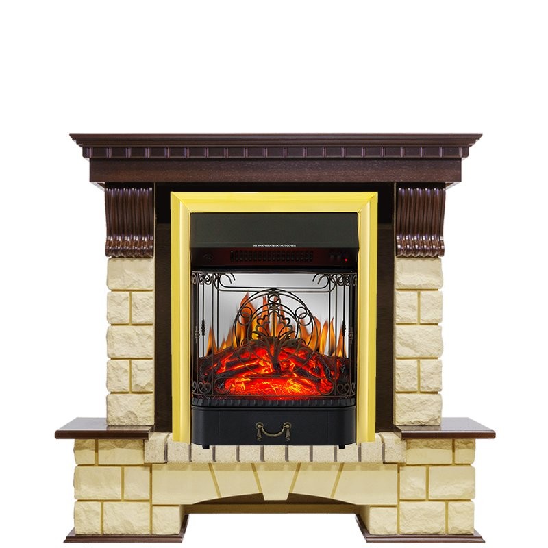 Каминокомплект Royal Flame Pierre Luxe - Темный дуб / Шампань с очагом Majestic FX M Brass
