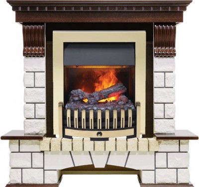 Каминокомплект Dimplex Pierre Luxe угловой - Темный дуб / Белый с очагом Danville Brass FB2