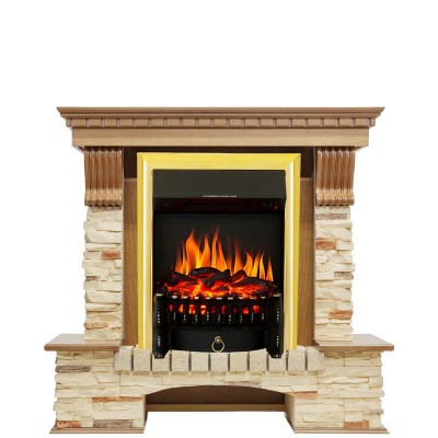 Каминокомплект Royal Flame Pierre Luxe - Дуб / Сланец с очагом Fobos FX Brass