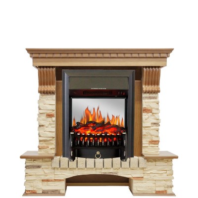 Каминокомплект Royal Flame Pierre Luxe - Дуб / Сланец с очагом Fobos FX M Black