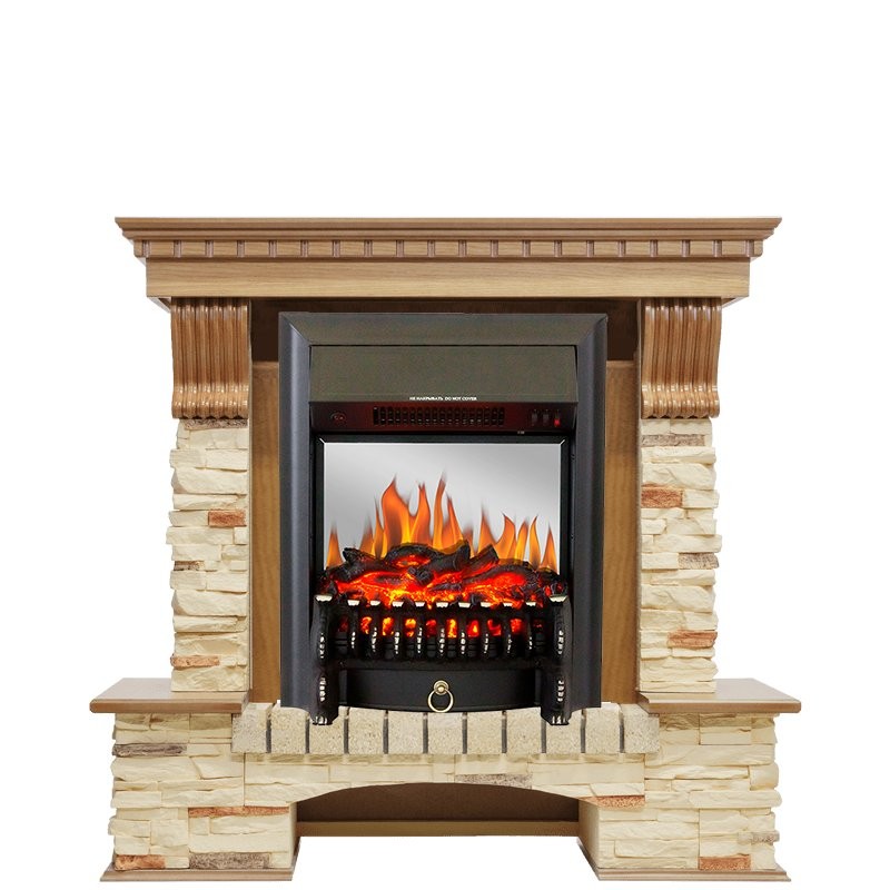 Каминокомплект Royal Flame Pierre Luxe - Дуб / Сланец с очагом Fobos FX M Black