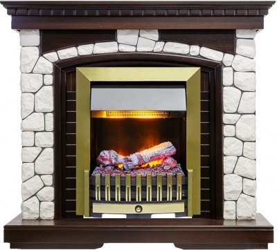 Каминокомплект Dimplex Glasgow - Темный дуб / Белый с очагом Danville Antique Brass FB2