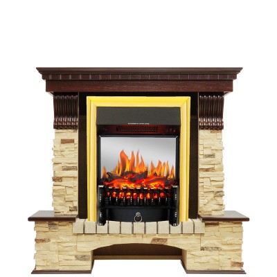 Каминокомплект Royal Flame Pierre Luxe - Темный дуб / Сланец с очагом Fobos FX M Brass