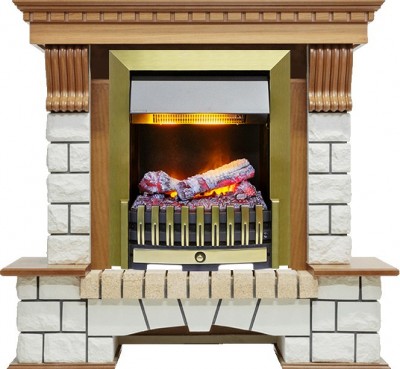 Каминокомплект Dimplex Pierre Luxe - Дуб / Белый с очагом Danville Antique Brass FB2