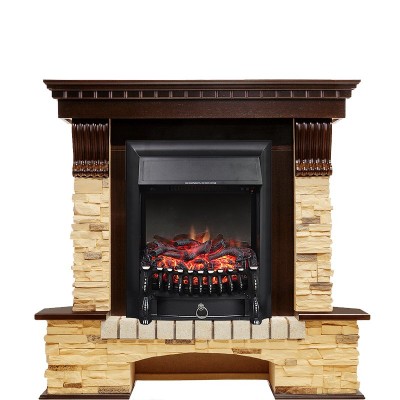 Каминокомплект Royal Flame Pierre Luxe угловой - Темный дуб / Сланец с очагом Fobos FX Black