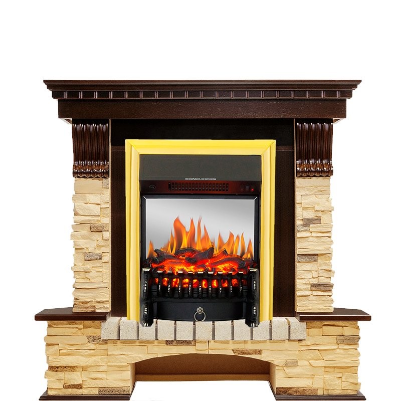 Каминокомплект Royal Flame Pierre Luxe угловой - Темный дуб / Сланец с очагом Fobos FX M Brass