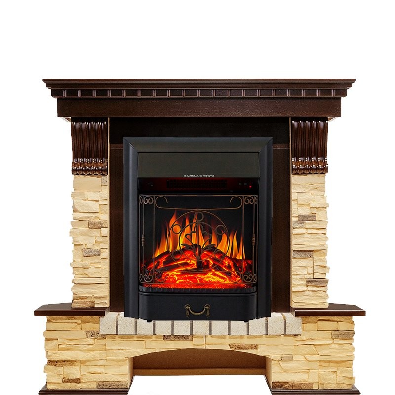 Каминокомплект Royal Flame Pierre Luxe угловой - Темный дуб / Сланец с очагом Majestic FX Black