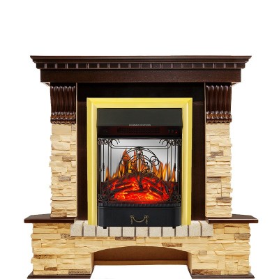 Каминокомплект Royal Flame Pierre Luxe угловой - Темный дуб / Сланец с очагом Majestic FX M Brass