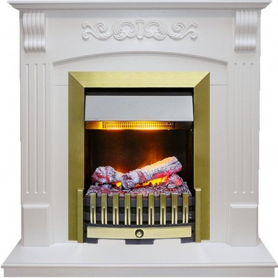 Каминокомплект Dimplex Sorrento угловой - Белый дуб с очагом Danville Antique Brass FB2