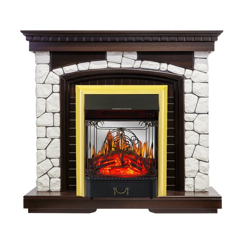 Каминокомплект Royal Flame Glasgow - Темный дуб / Белый с очагом Majestic FX M Brass
