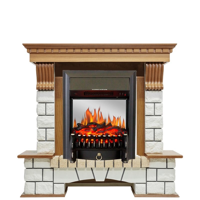 Каминокомплект Royal Flame Pierre Luxe - Дуб / Белый с очагом Fobos FX M Black