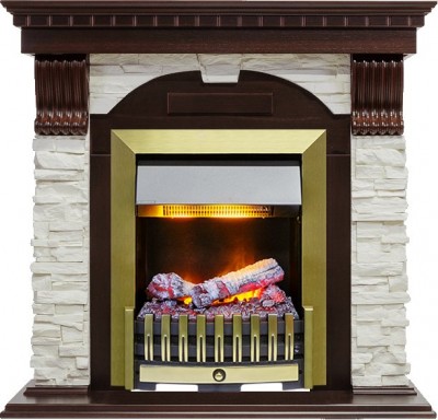 Каминокомплект Dimplex Dublin - Темный дуб / Сланец белый с очагом Danville Antique Brass FB2
