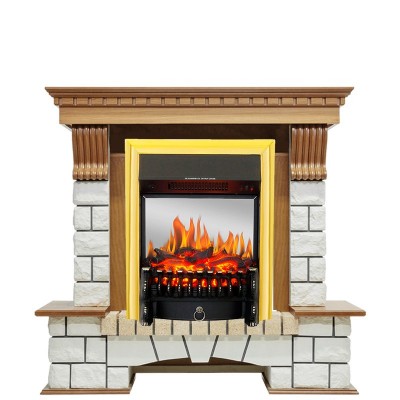 Каминокомплект Royal Flame Pierre Luxe - Дуб / Белый с очагом Fobos FX M Brass