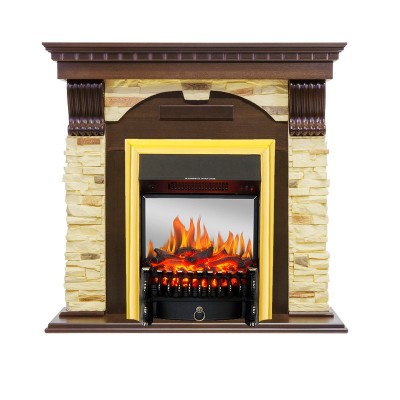 Каминокомплект Royal Flame Dublin - Темный дуб / Сланец с очагом Fobos FX M Brass