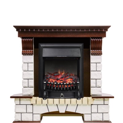 Каминокомплект Royal Flame Pierre Luxe угловой - Темный дуб / Белый с очагом Fobos FX Black
