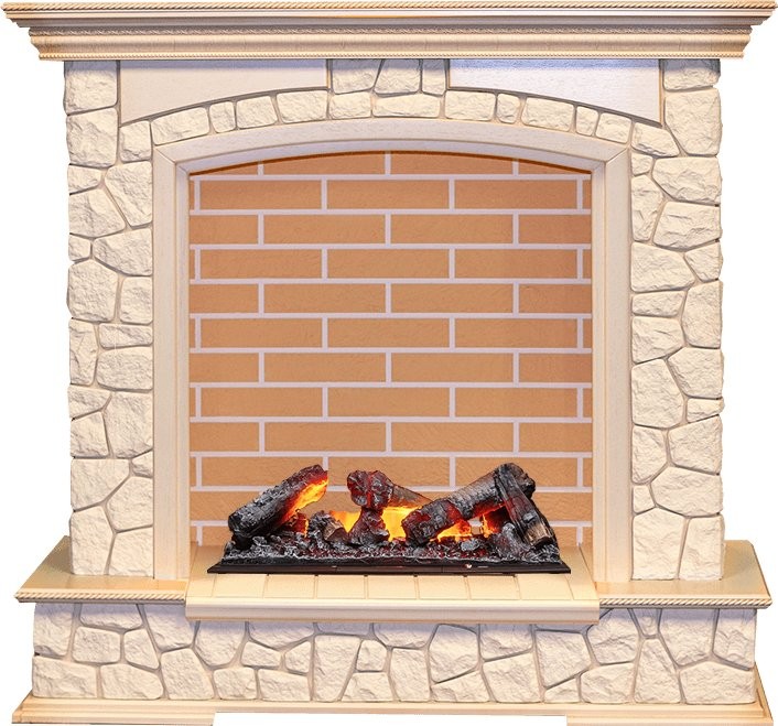 Каминокомплект Dimplex Preston - Слоновая кость с патиной / Кирпич с очагом Cassette 600 NH