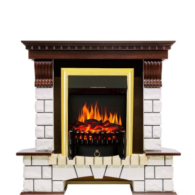 Каминокомплект Royal Flame Pierre Luxe угловой - Темный дуб / Белый с очагом Fobos FX Brass