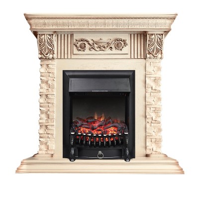 Каминокомплект Royal Flame Luxemburg (каменный) - Сланец/Cлоновая кость патина очаг Fobos FX Black