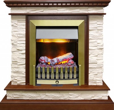 Каминокомплект Dimplex Calgary - Дуб / Сланец белый с очагом Danville Antique Brass FB2
