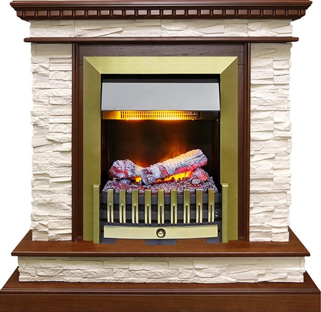 Каминокомплект Dimplex Calgary - Дуб / Сланец белый с очагом Danville Antique Brass FB2