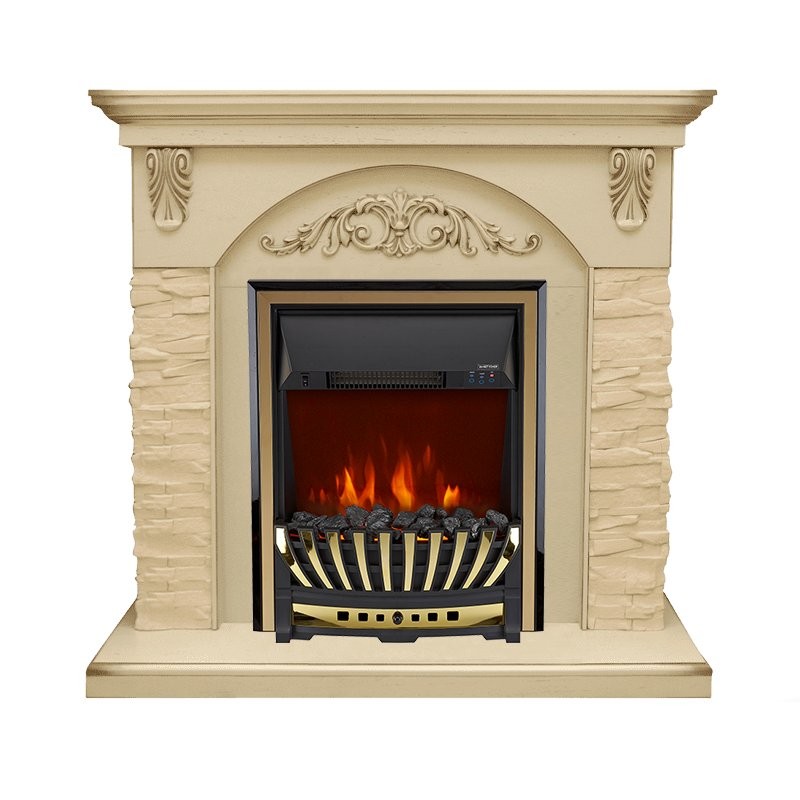 Каминокомплект Royal Flame Bern Сланец крупный бежевый / Алебастр темная патина с очагом Aspen Gold