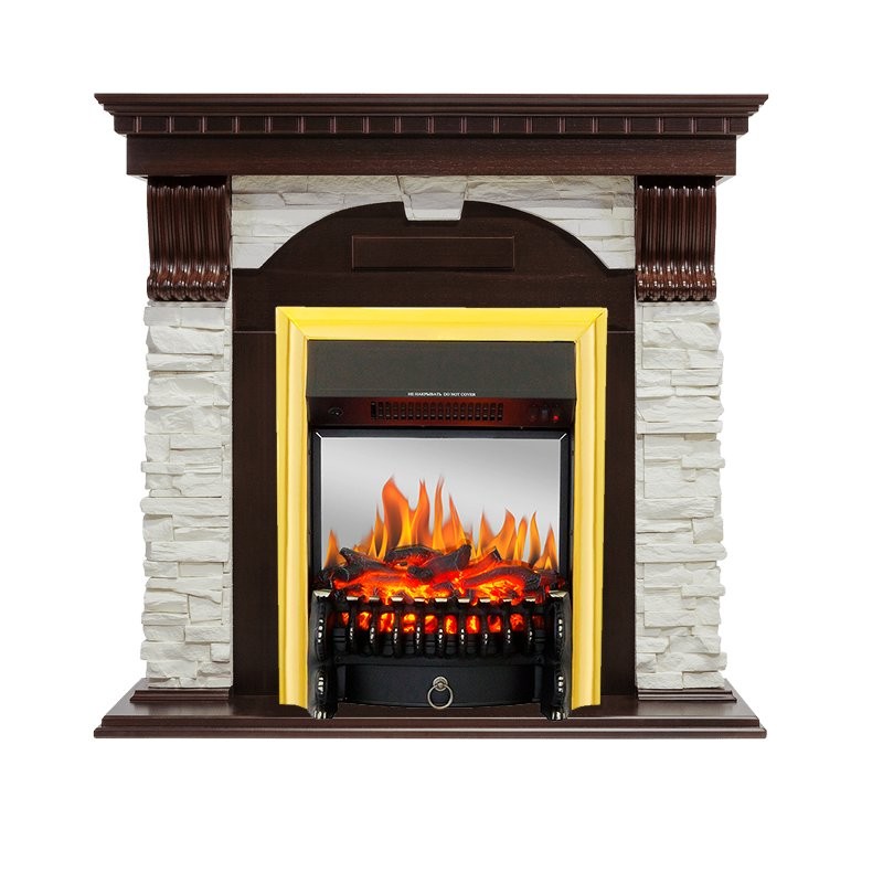 Каминокомплект Royal Flame Dublin - Темный дуб / Сланец белый с очагом Fobos FX M Brass