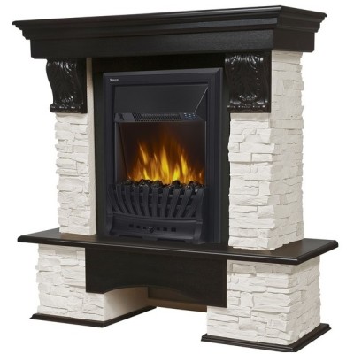 Портал Firelight Pietra Classic камень белый, шпон темный дуб